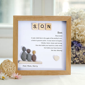 Personalized Son Pebble Art - Gift for Son -8x8 inch Frame with Stand for Desktop or Wall Hanging by Dovaart.com
