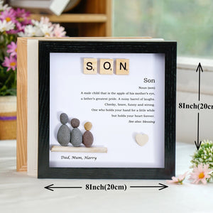 Personalized Son Pebble Art - Gift for Son -8x8 inch Frame with Stand for Desktop or Wall Hanging by Dovaart.com