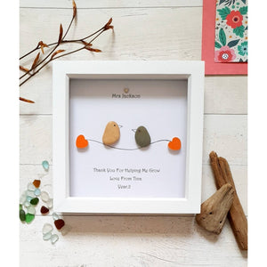 Personalized Wedding Anniversary Pebble Art - Gift for Husband or Wife - Wall or Tabletop Decoration with Framed Pebble Artwork - White Frame, 8x8 Inches by Dovaart.com