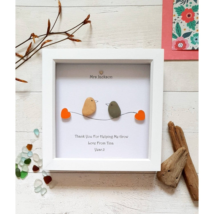 Personalized Wedding Anniversary Pebble Art - Gift for Husband or Wife - Wall or Tabletop Decoration with Framed Pebble Artwork - White Frame, 8x8 Inches by Dovaart.com