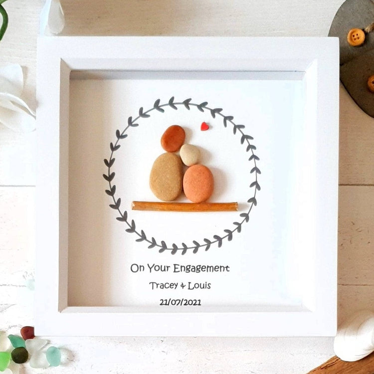 Personalized Wedding Anniversary Pebble Art - Gift for Husband or Wife - Wall or Tabletop Decoration with Framed Pebble Artwork - White Frame, 8x8 Inches by Dovaart.com