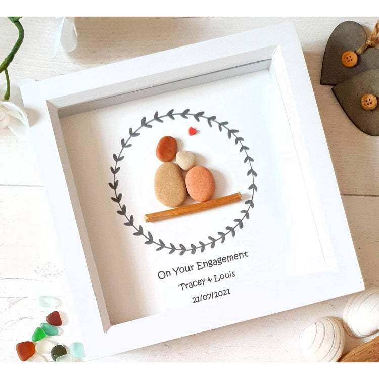 Personalized Wedding Anniversary Pebble Art - Gift for Husband or Wife - Wall or Tabletop Decoration with Framed Pebble Artwork - White Frame, 8x8 Inches by Dovaart.com