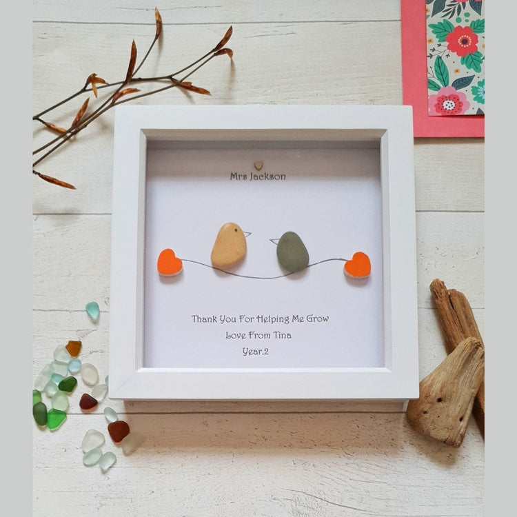 Personalized Wedding Anniversary Pebble Art - Gift for Husband or Wife - Wall or Tabletop Decoration with Framed Pebble Artwork - White Frame, 8x8 Inches by Dovaart.com