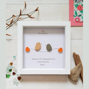 Personalized Wedding Anniversary Pebble Art - Gift for Husband or Wife - Wall or Tabletop Decoration with Framed Pebble Artwork - White Frame, 8x8 Inches by Dovaart.com