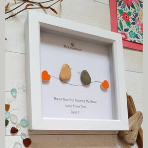 Personalized Wedding Anniversary Pebble Art - Gift for Husband or Wife - Wall or Tabletop Decoration with Framed Pebble Artwork - White Frame, 8x8 Inches by Dovaart.com