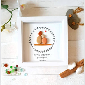 Personalized Wedding Anniversary Pebble Art - Gift for Husband or Wife - Wall or Tabletop Decoration with Framed Pebble Artwork - White Frame, 8x8 Inches by Dovaart.com