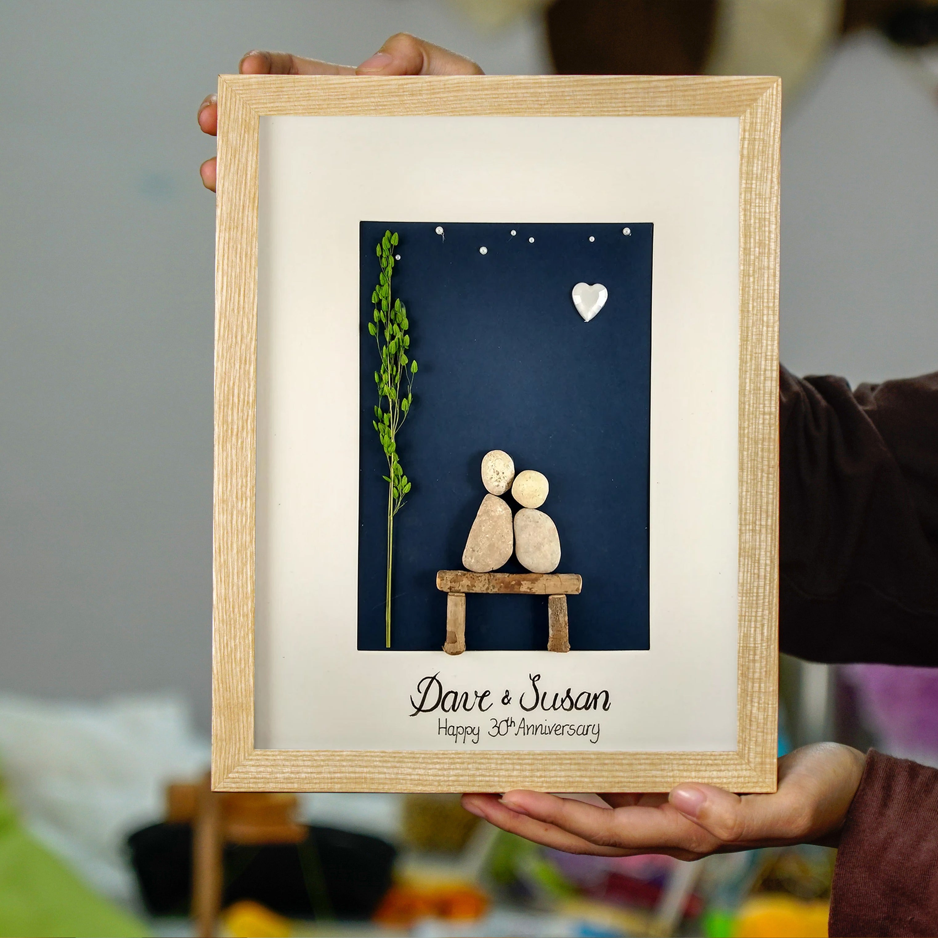 Personalised 30th Anniversary Keepsake Frame, Pearl Wedding Anniversary Gift For Dad, Wedding Anniversary Pebble Art