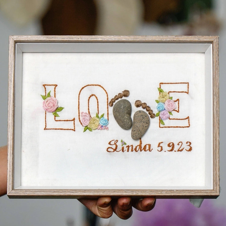 Pregnancy Gift for New Mom Pebble Art Custom Name and Date Frame For Hanging Wall or Desk by Dovaart.com