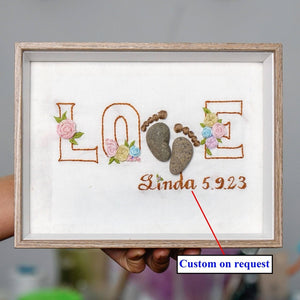 Pregnancy Gift for New Mom Pebble Art Custom Name and Date Frame For Hanging Wall or Desk by Dovaart.com