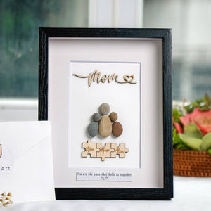 Puzzle Mom and Children Pebble Art Mother's Day Frame Picture Pebble Art Hanging Wall, Desk by Dovaart.com