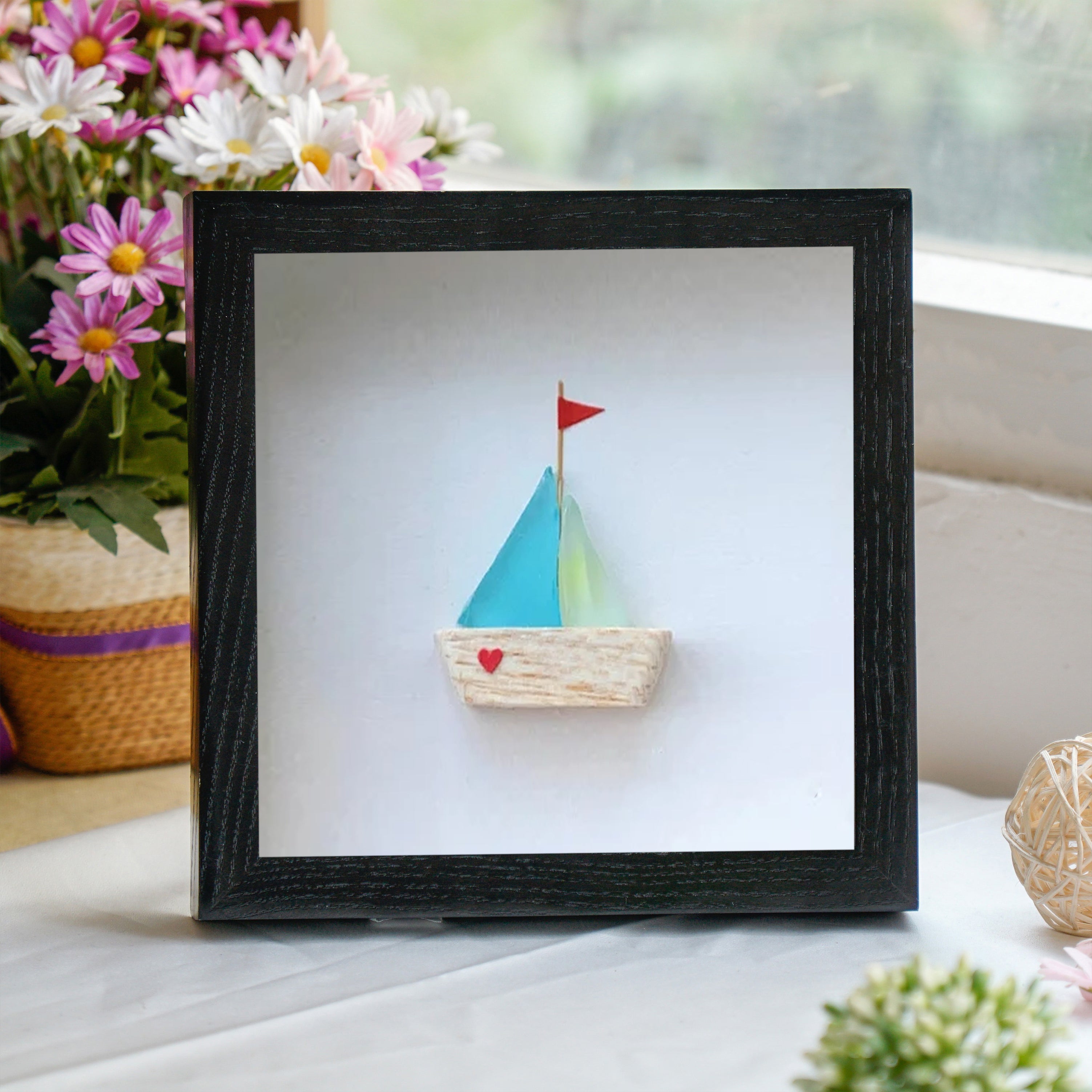Charming Sailboat Frame, Retirement Pebble Art For Dad, Perfect Retirement Gift For Dad, Best Daddy Present