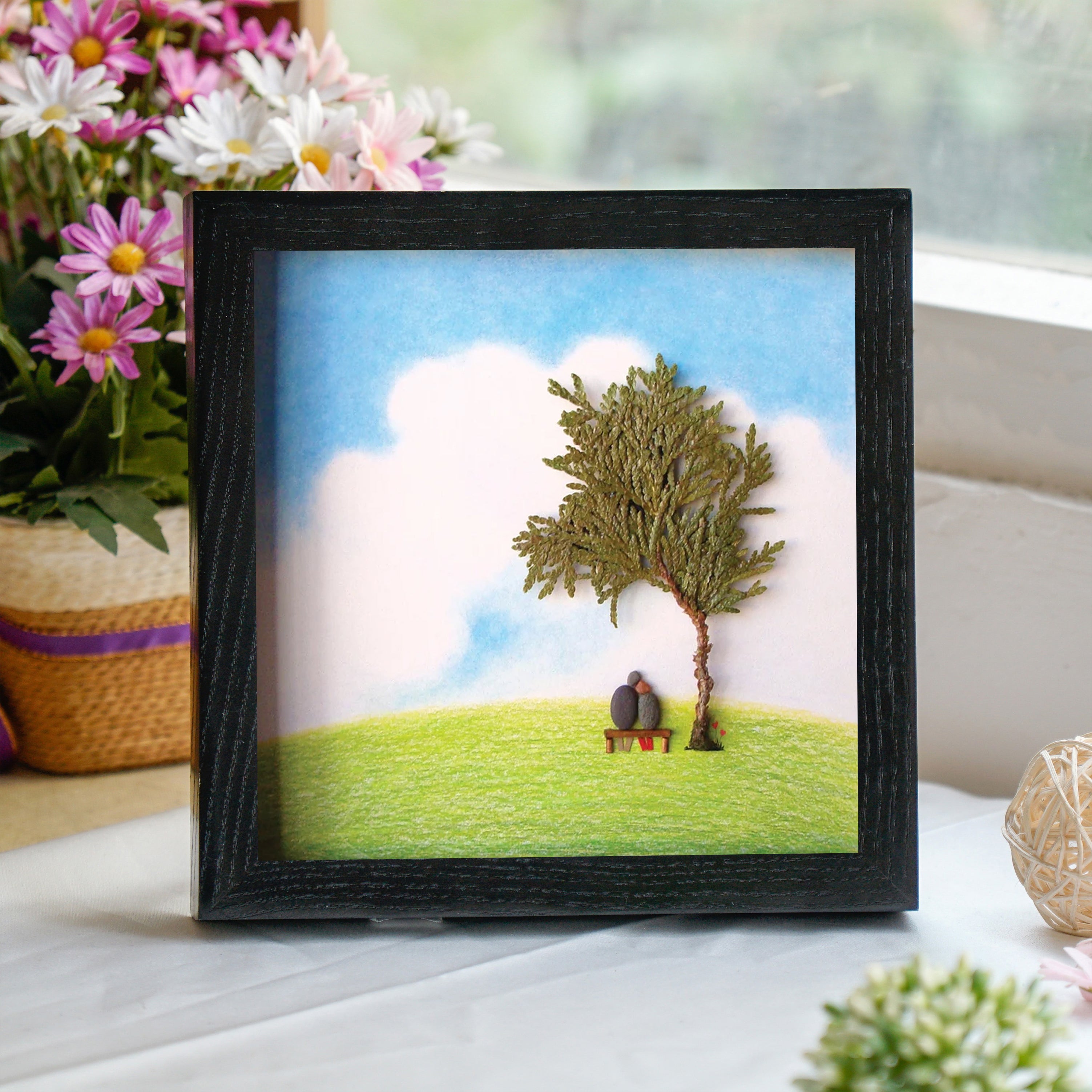 Serene Tree and Bench Frame, Retirement Pebble Art For Dad, Meaningful Retirement Gift For Dad, Best Daddy Present