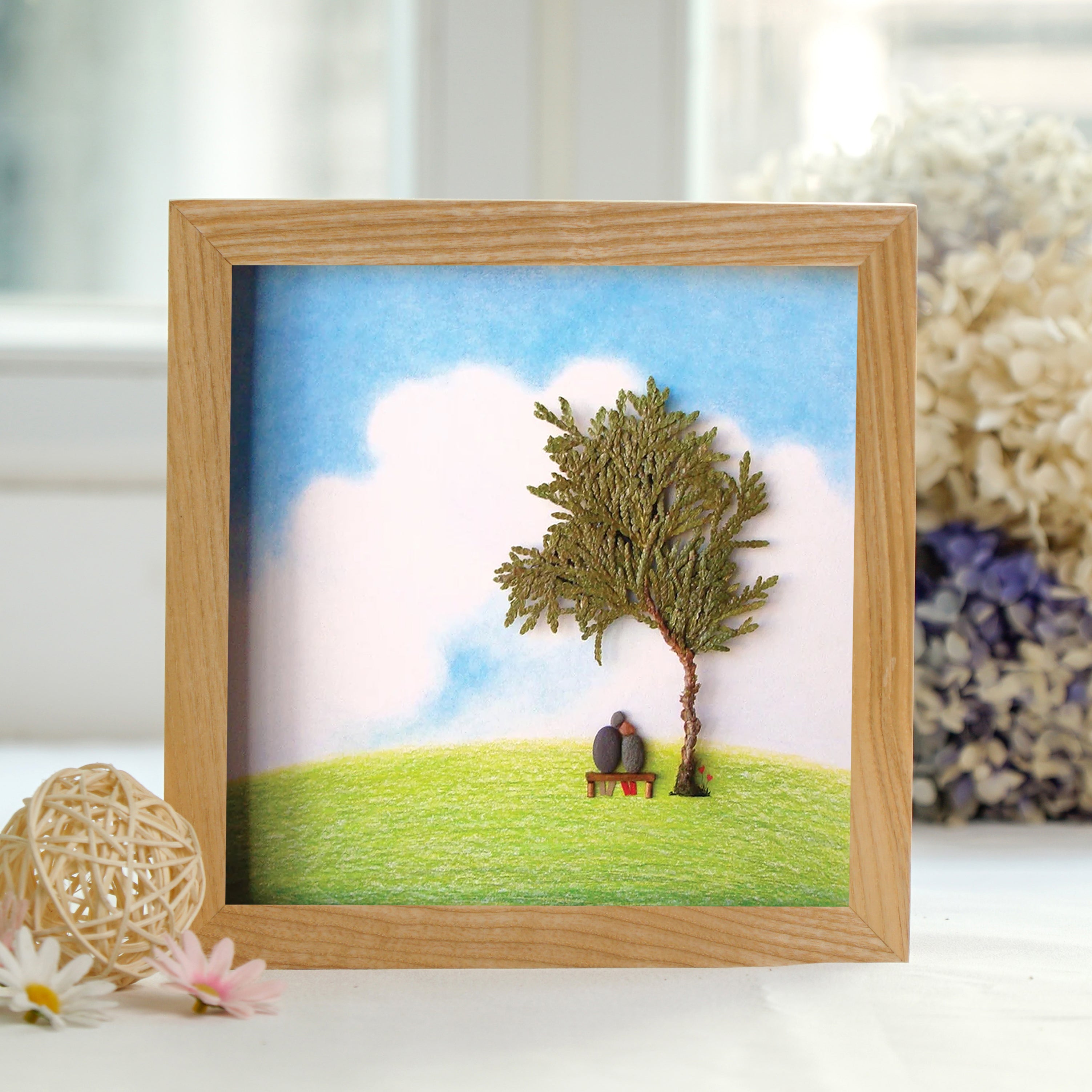 Serene Tree and Bench Frame, Retirement Pebble Art For Dad, Meaningful Retirement Gift For Dad, Best Daddy Present