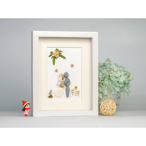 Wedding gifts pebble art the bride and groom in the wedding dress by Dovaart.com