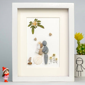 Wedding gifts pebble art the bride and groom in the wedding dress by Dovaart.com