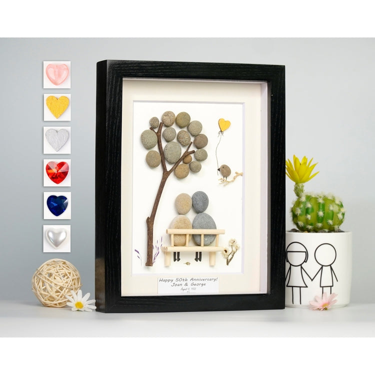 Personalized Wedding Anniversary Pebble Art, Anniversary Gift For Wife, Parents, Wedding and Engagement Gift, Bridal Shower Gift by Dovaart.com