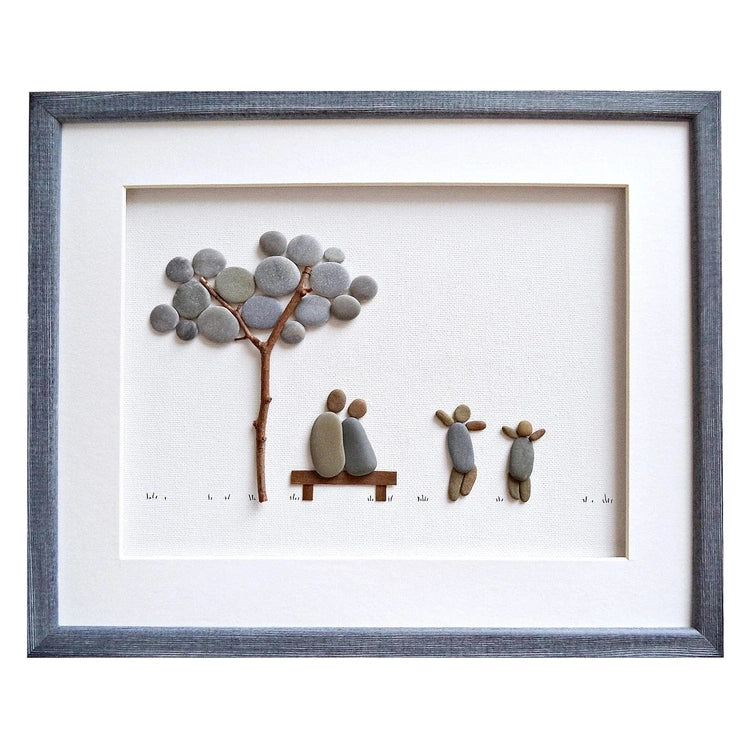 Pebble Art Family of Four Gift, Custom family portrait, Handmade Custom Home Decor, Family Christmas Gift