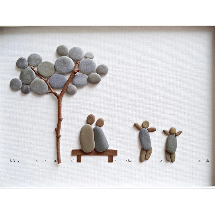 Pebble Art Family of Four Gift, Custom family portrait, Handmade Custom Home Decor, Family Christmas Gift