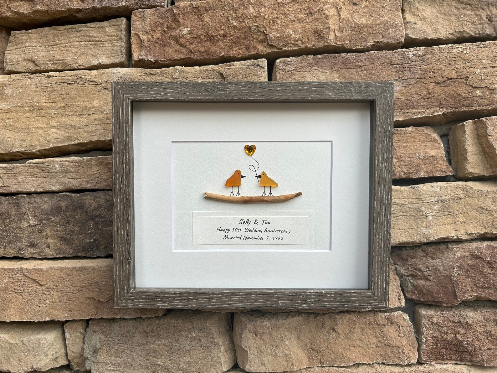 Personalized 50th Anniversary Personalized Sea Glass Art, 9x12 Framed Golden Wedding Anniversary Gift for Parents, Friends, Spouse, Couple