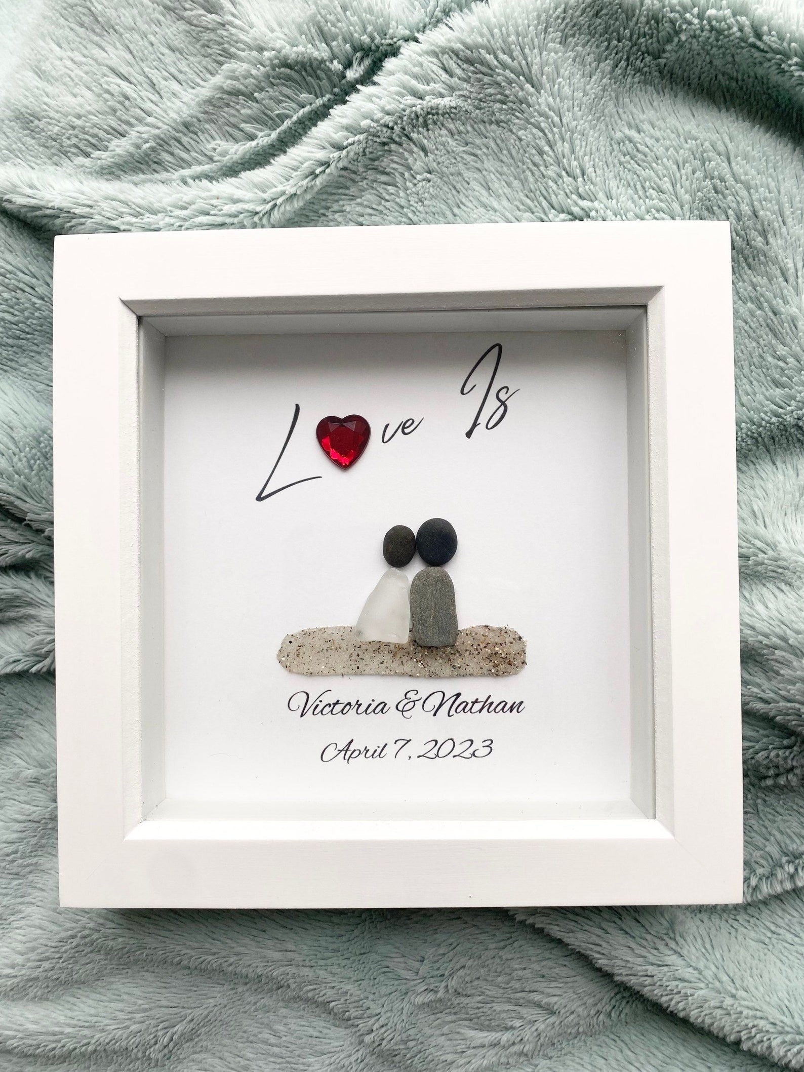 Personalized Anniversary Sea Glass, Wedding Pebble Art, Wedding Sea Glass Art, Gift for him, Wedding Gifts, Anniversary Gifts For Her