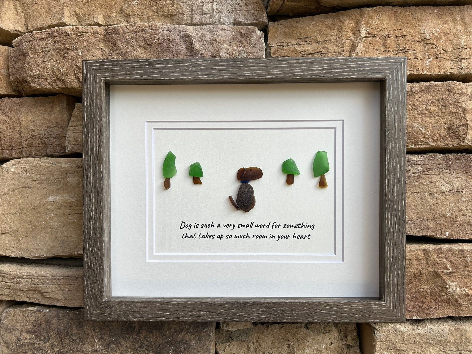 Personalised Dog Sea Glass Art, Framed 9x12 Handmade Gift With Quote, Gift for Dog Owner, Pet Lover Gift