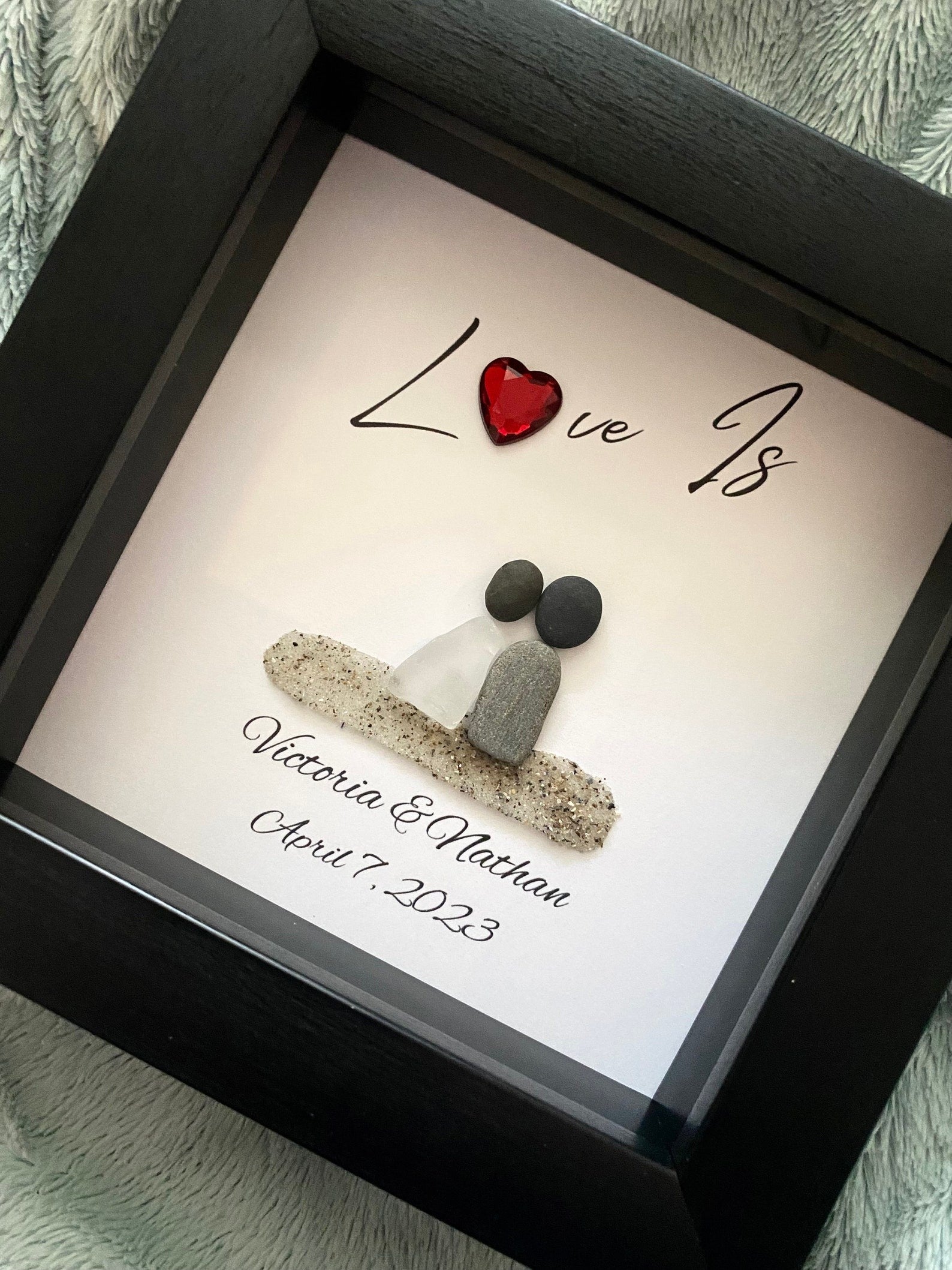 Personalized Anniversary Sea Glass, Wedding Pebble Art, Wedding Sea Glass Art, Gift for him, Wedding Gifts, Anniversary Gifts For Her