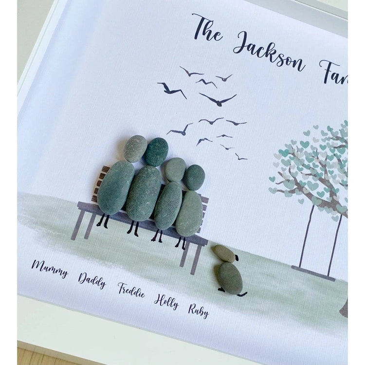 Personalized Pebble Art Family Tree with Driftwood Frame, Handmade Custom Home Decor, Christmas Frame Family