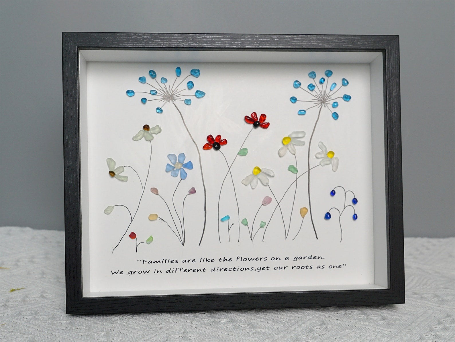 Custom Sea Glass Flowers Framed, Family Garden Art Picture, Sea Glass Wall Hanging, Floral Wall Art Perfect for Home Decor