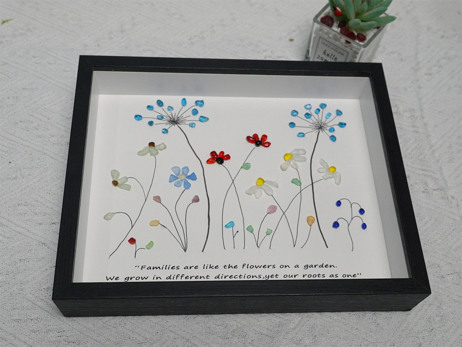 Custom Sea Glass Flowers Framed, Family Garden Art Picture, Sea Glass Wall Hanging, Floral Wall Art Perfect for Home Decor