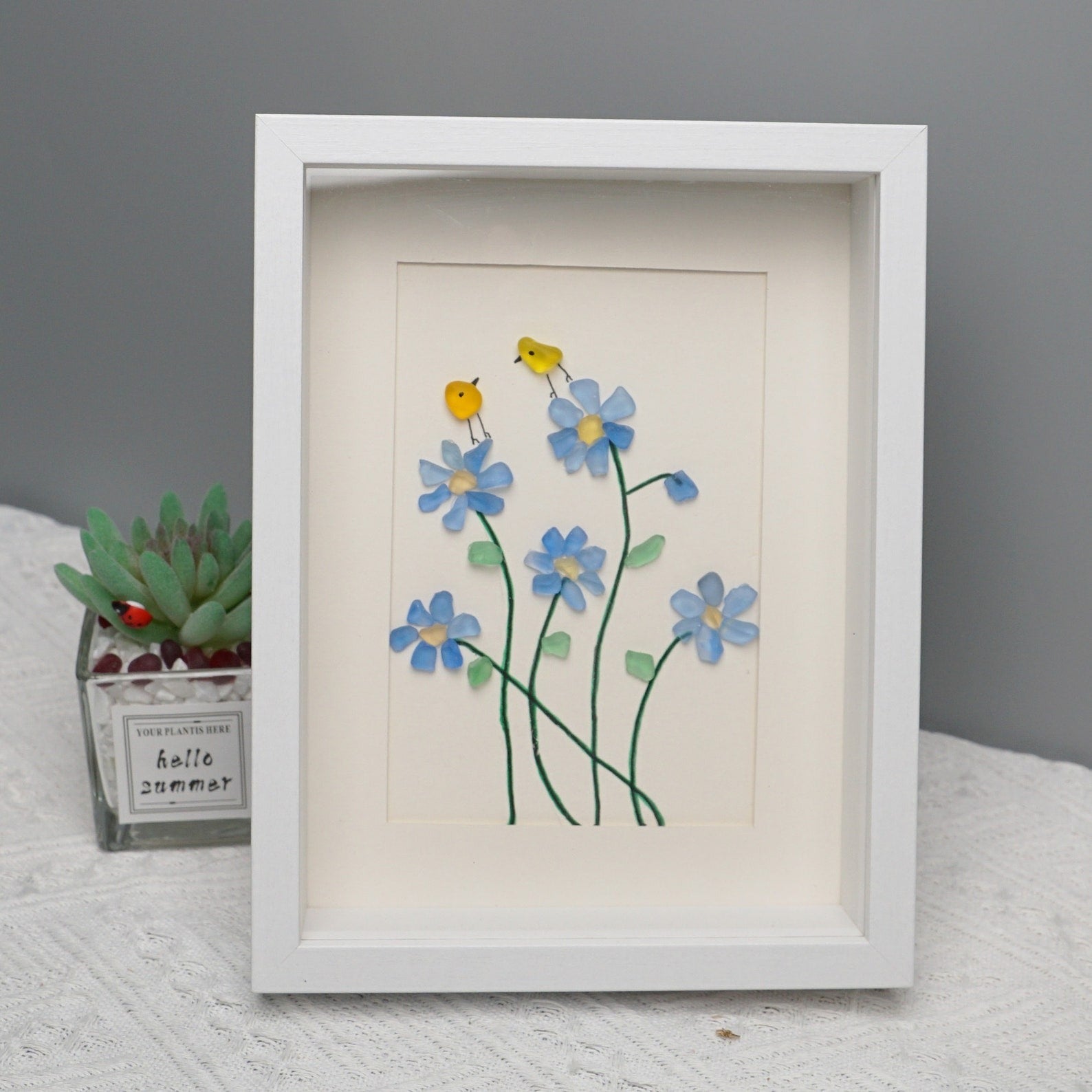 Forget Me Not Birds Sea Glass Wall Art | Dova Art