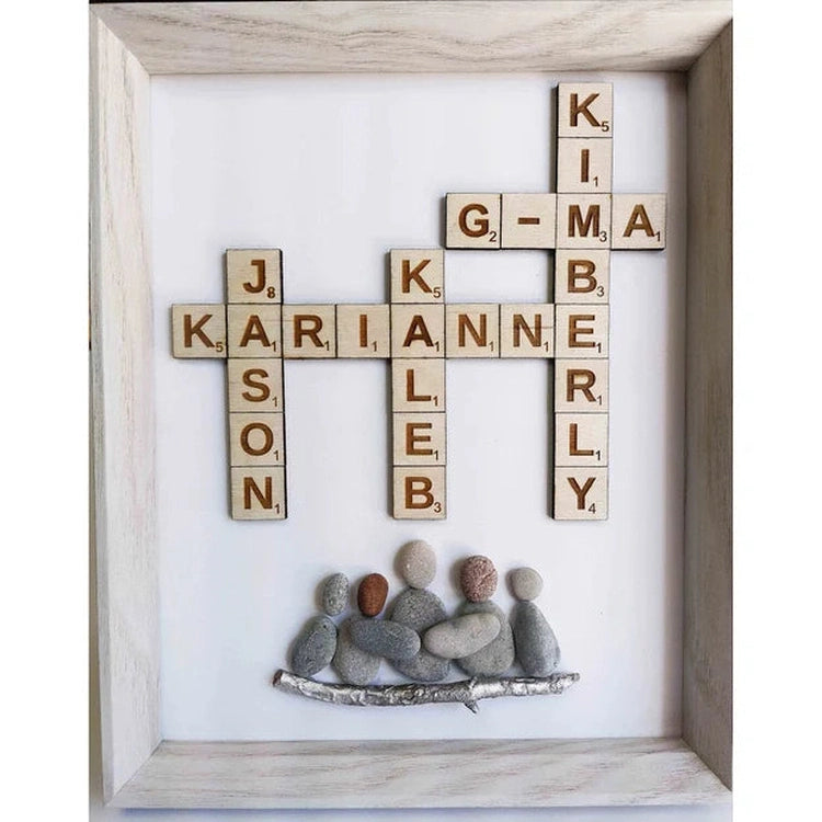 Pebble Art Family Scrabble Names Frame, Customized Family Picture, Handmade Custom Home Decor, Xmas Gift For Family