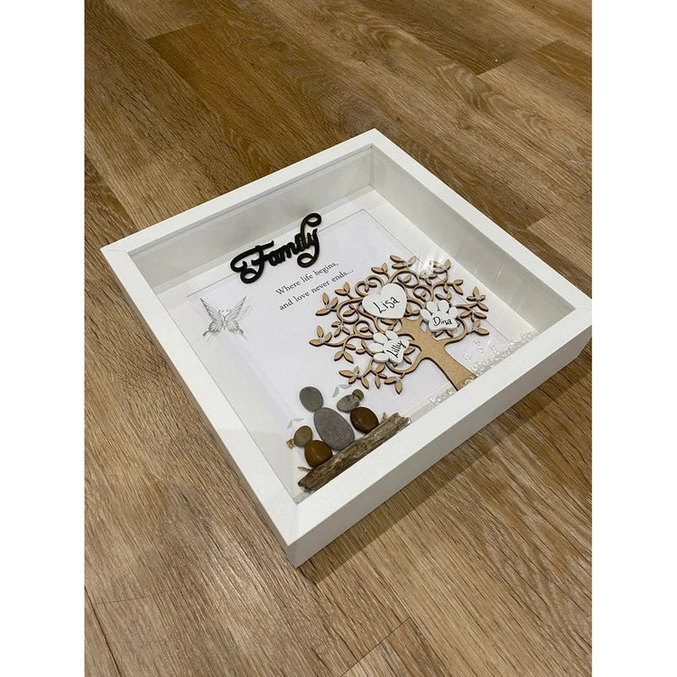 Pebble Art Family Tree with Name Frame, Handmade Custom Home Decor, Family Tree Christmas Gift