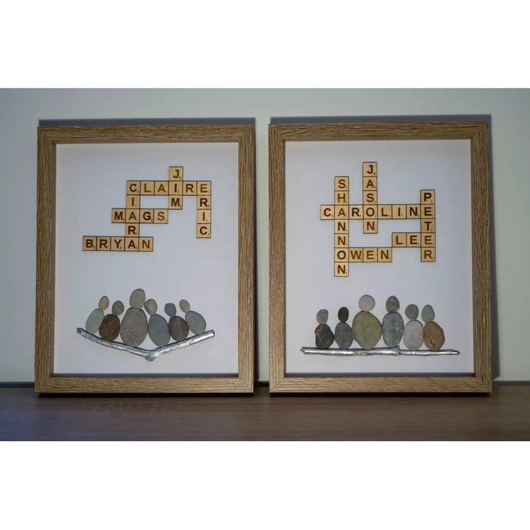 Pebble Art Family Scrabble Names Frame, Customized Family Picture, Handmade Custom Home Decor, Xmas Gift For Family