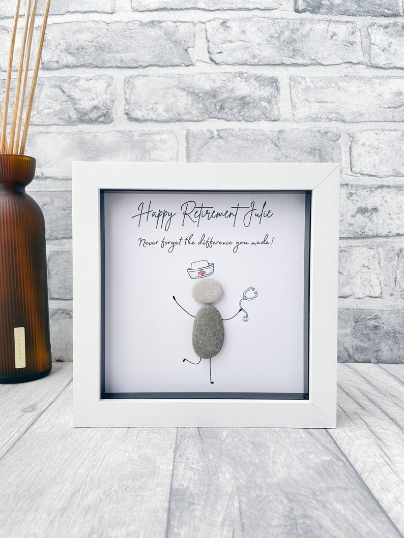 Personalised Retirement Nurse Gift Pebble Art Picture Doctor Retirement, Retirement Gifts for Mom, Retirement Frame Work Colleague Leaving