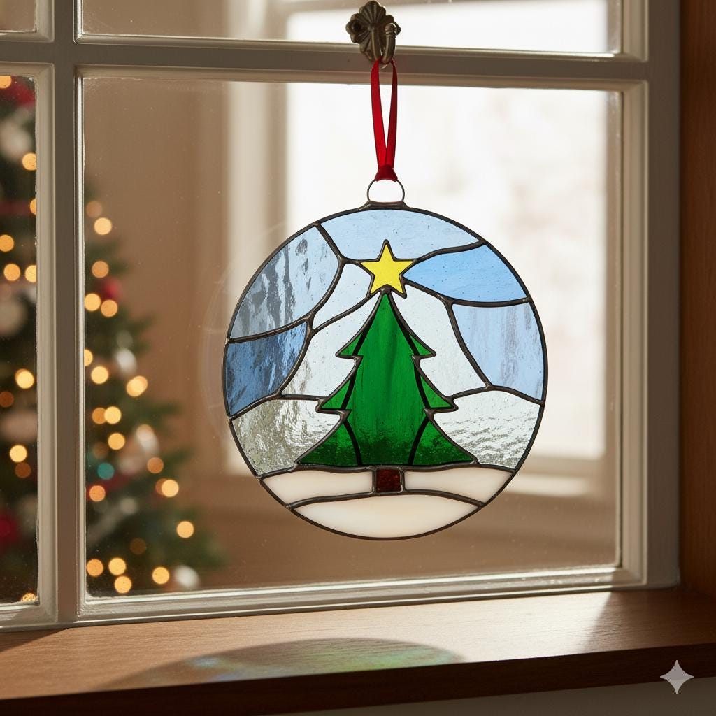 Stained Glass Christmas Tree Suncatcher - Festive Window Decor, Holiday Gift, Winter Wonderland Art, Glass Ornament