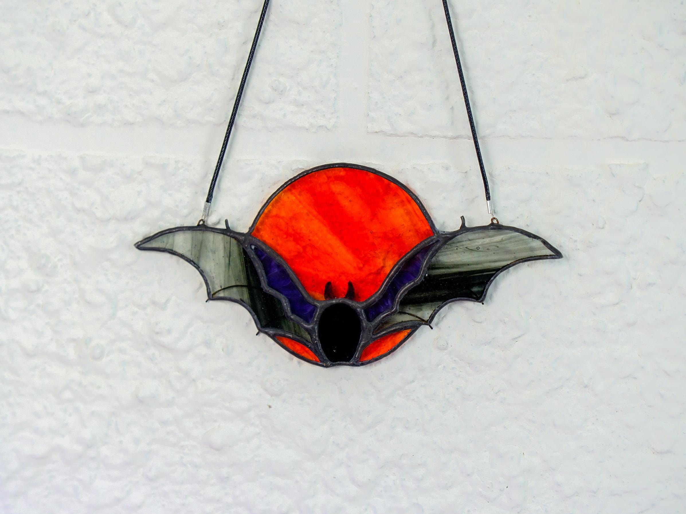 Stained Glass Bat Suncatcher - Spooky Halloween Decor, Witchy Window Hanging, Gothic Art Gift for Bat Lovers
