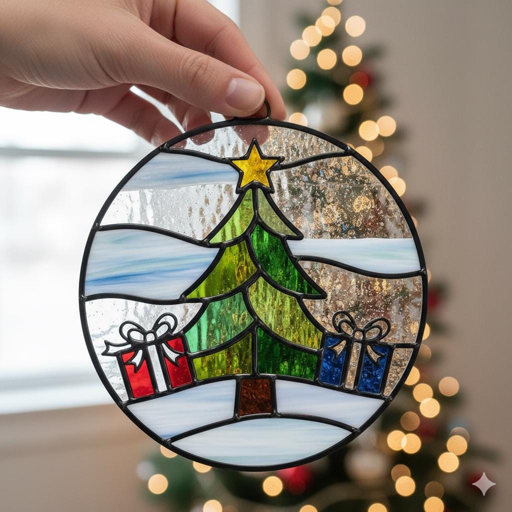 Stained Glass Christmas Tree - Sparkling Holiday Suncatcher, Merry Window Decor, Festive Home Ornament, Perfect Winter Gift
