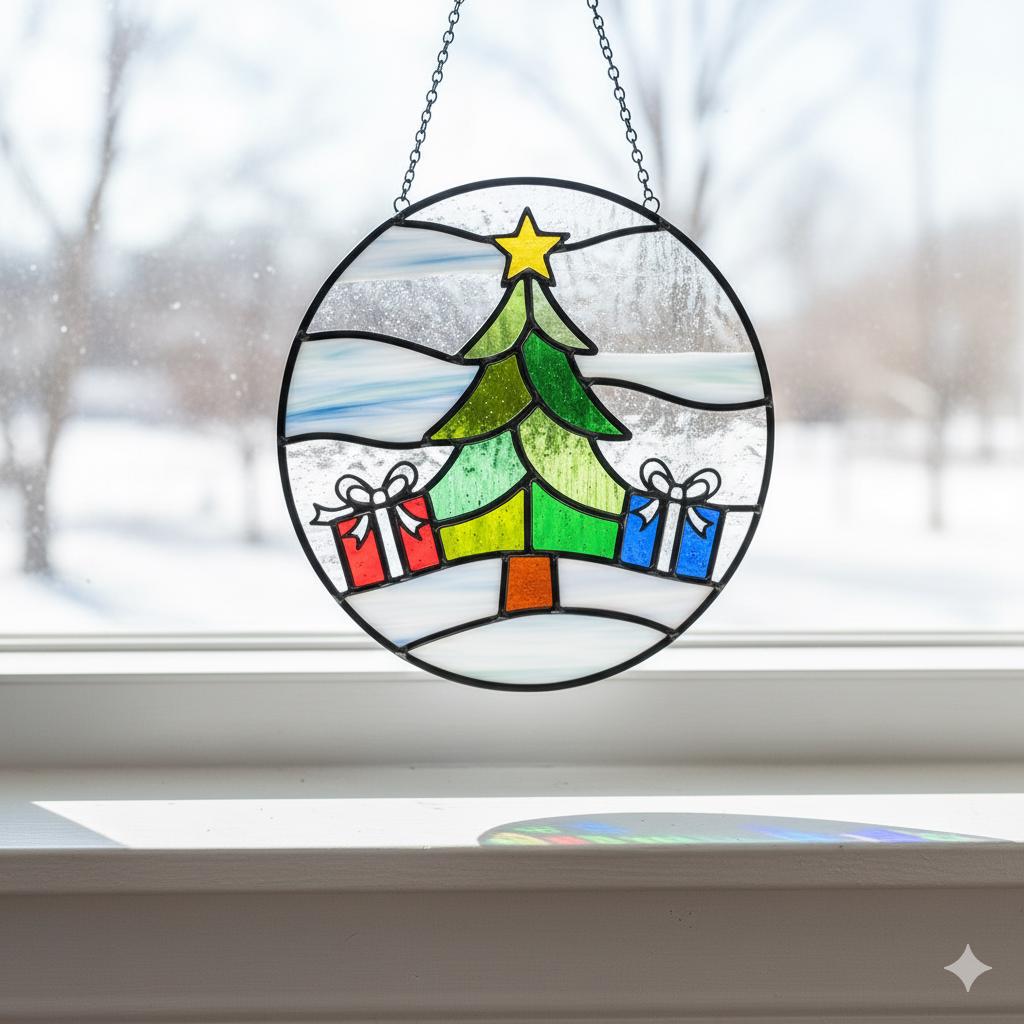 Stained Glass Christmas Tree - Sparkling Holiday Suncatcher, Merry Window Decor, Festive Home Ornament, Perfect Winter Gift