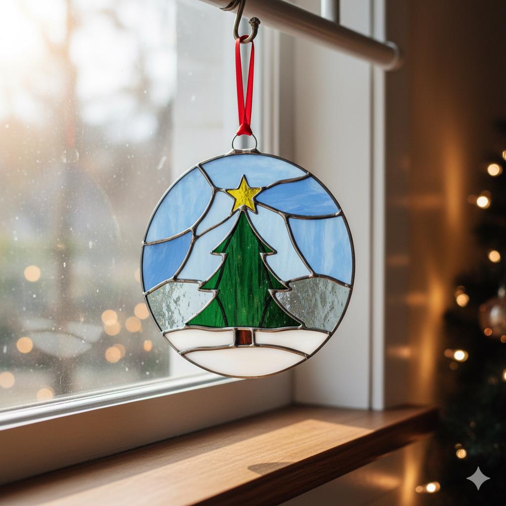 Stained Glass Christmas Tree Suncatcher - Festive Window Decor, Holiday Gift, Winter Wonderland Art, Glass Ornament