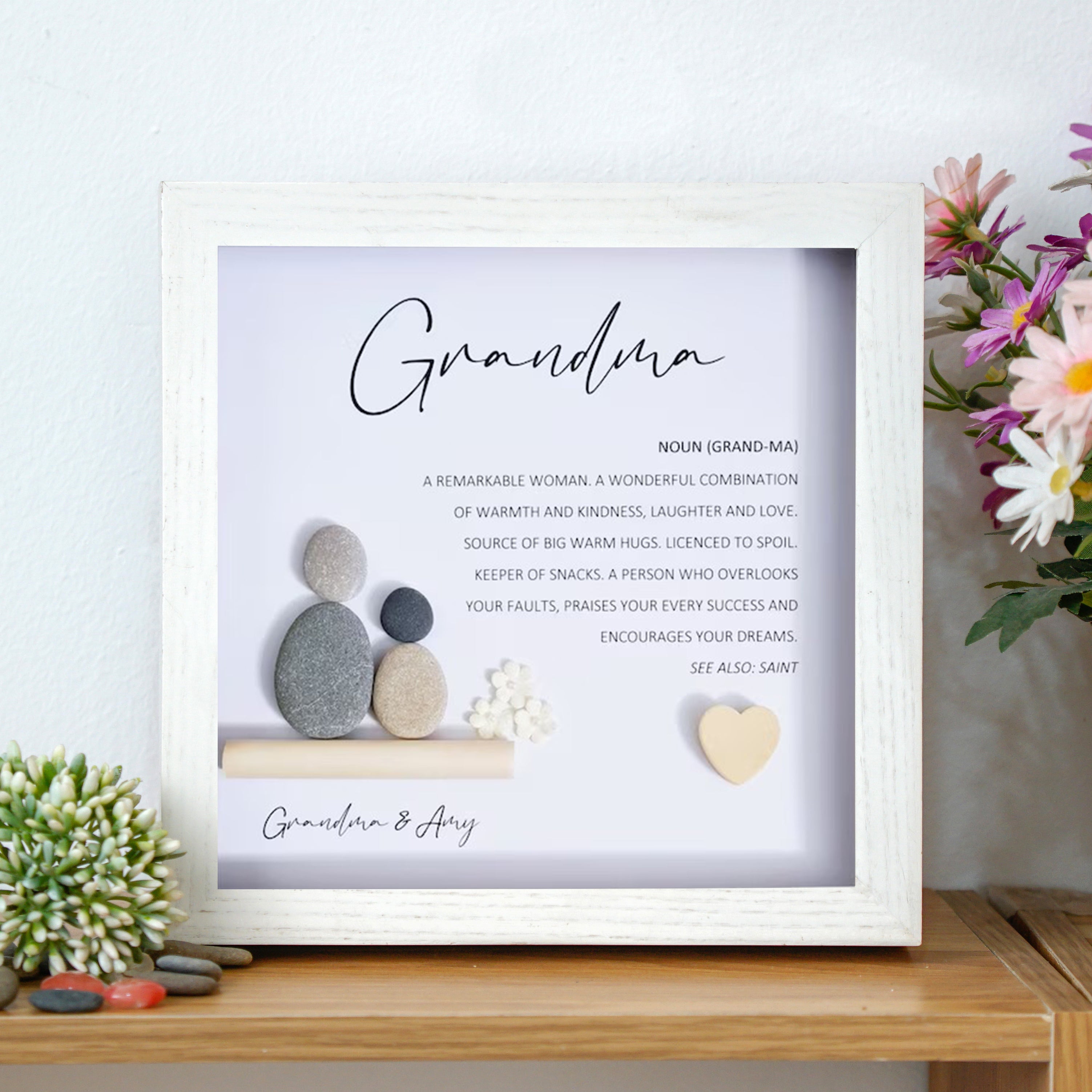 Grandma Definition Frame, Heartwarming Birthday Gift For Grandma, Pebble Art For Grandmother, 1st Grandma's Birthday Gift