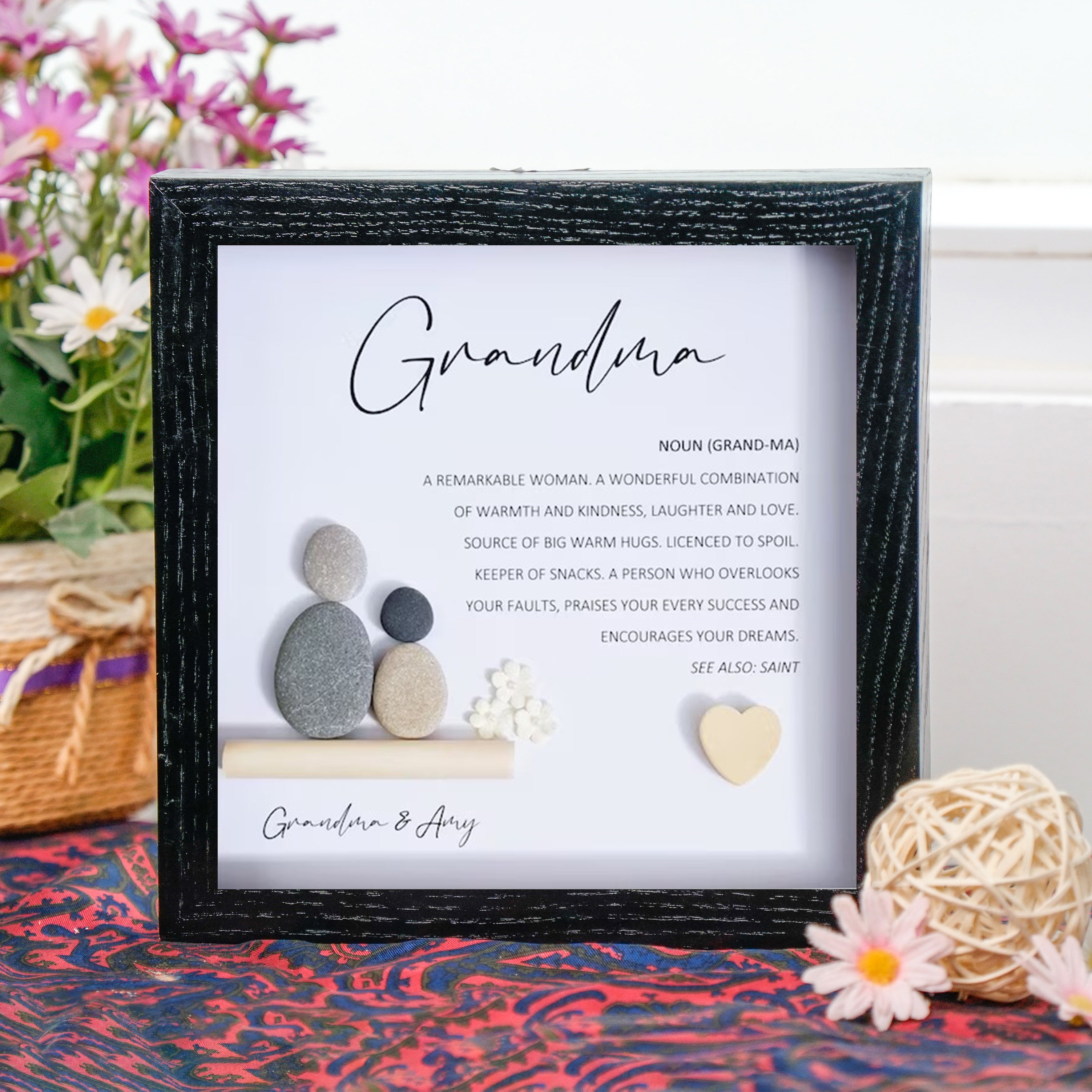Grandma Definition Frame, Heartwarming Birthday Gift For Grandma, Pebble Art For Grandmother, 1st Grandma's Birthday Gift