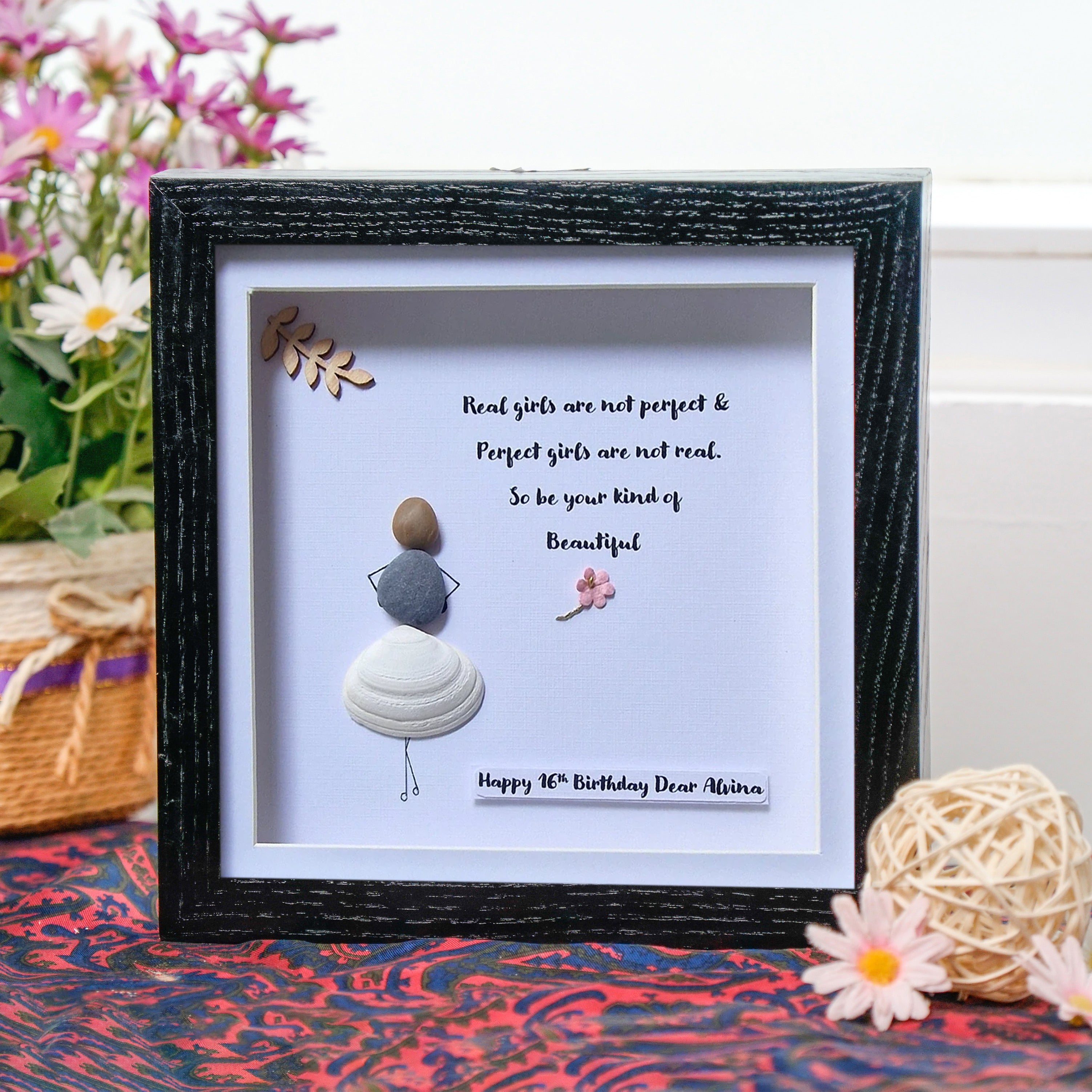 Inspirational Daughter Birthday Frame , A Unique Birthday Gift for Her 16th, Pebble Art For Daughter