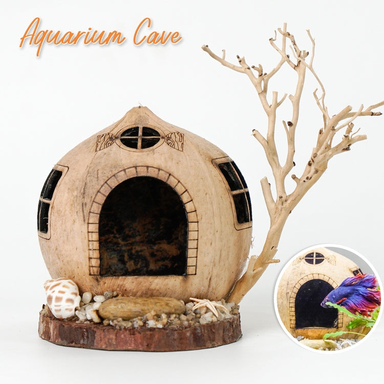 Coconut Shell Cave With Aquarium Driftwood Bonsai, Fish Hide Cave, Coconut For Aquarium Cave, Aquarium Moss Tree, Betta Cave, Shrimp Cave by Dovaart.com