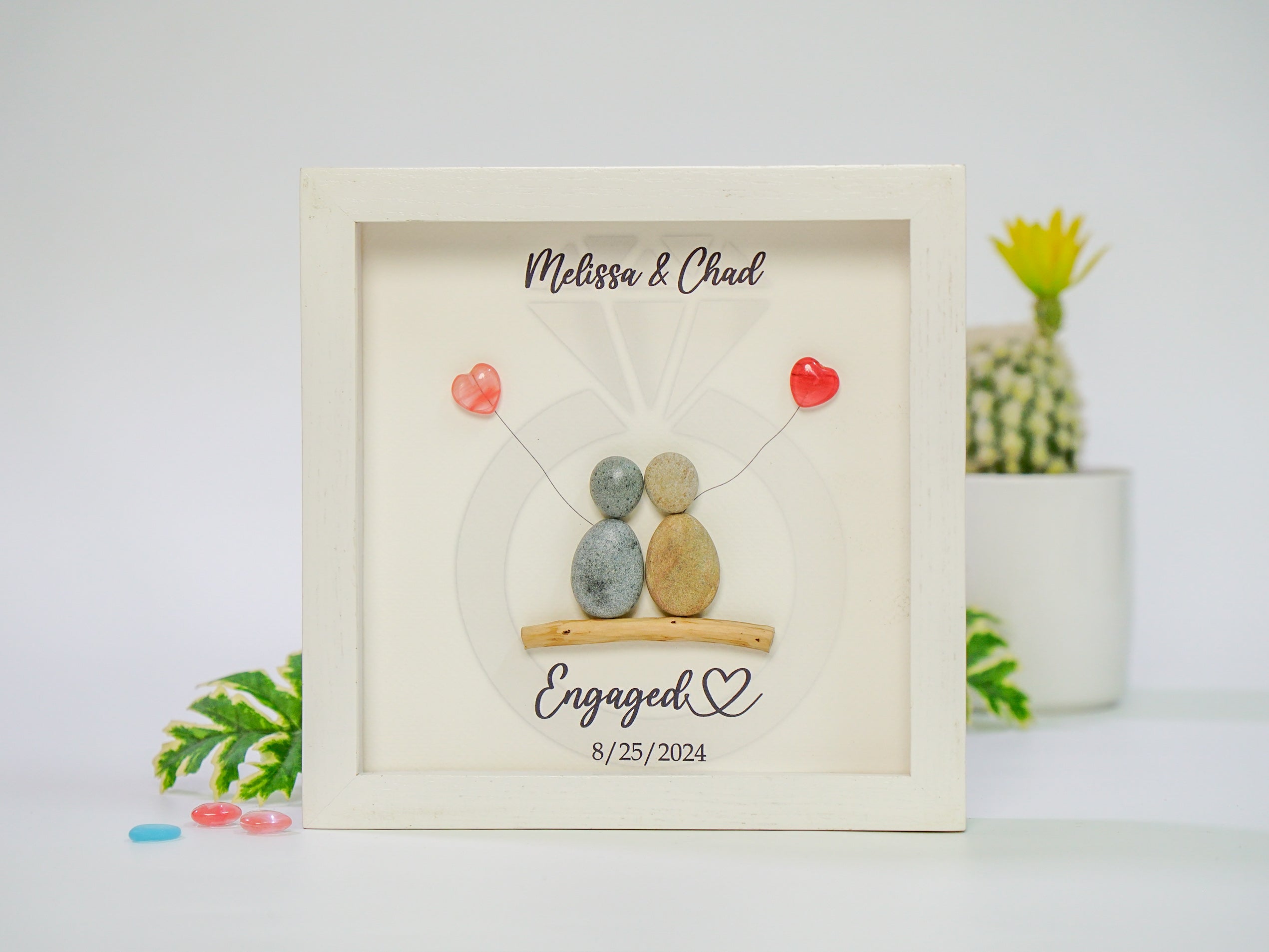 Personalised Engagement Pebble Art, Engaged Frame Gift, Engagement Gift For Couple, Anniversary Gift, Engagement Keepsake Memory