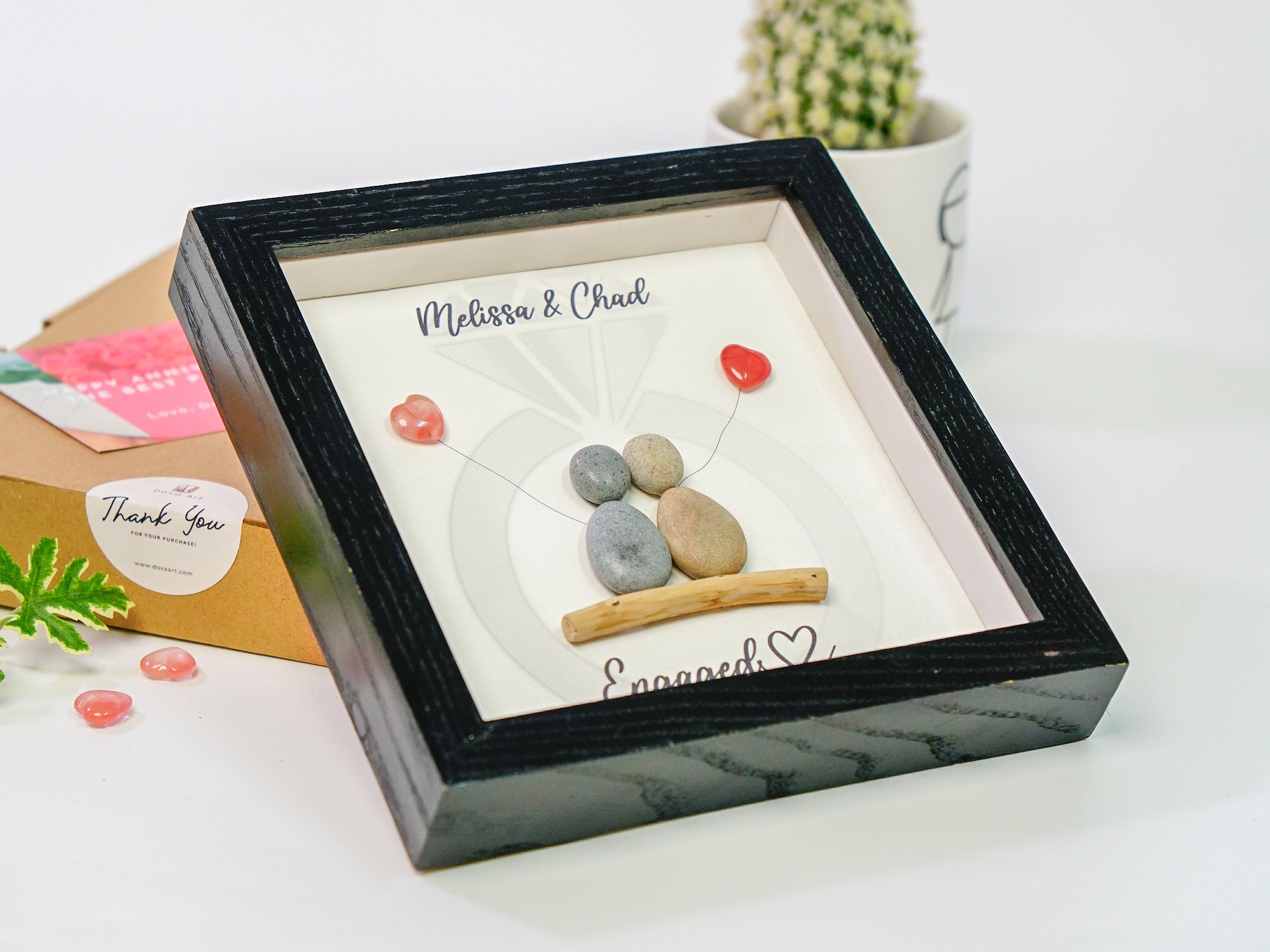 Personalised Engagement Pebble Art, Engaged Frame Gift, Engagement Gift For Couple, Anniversary Gift, Engagement Keepsake Memory