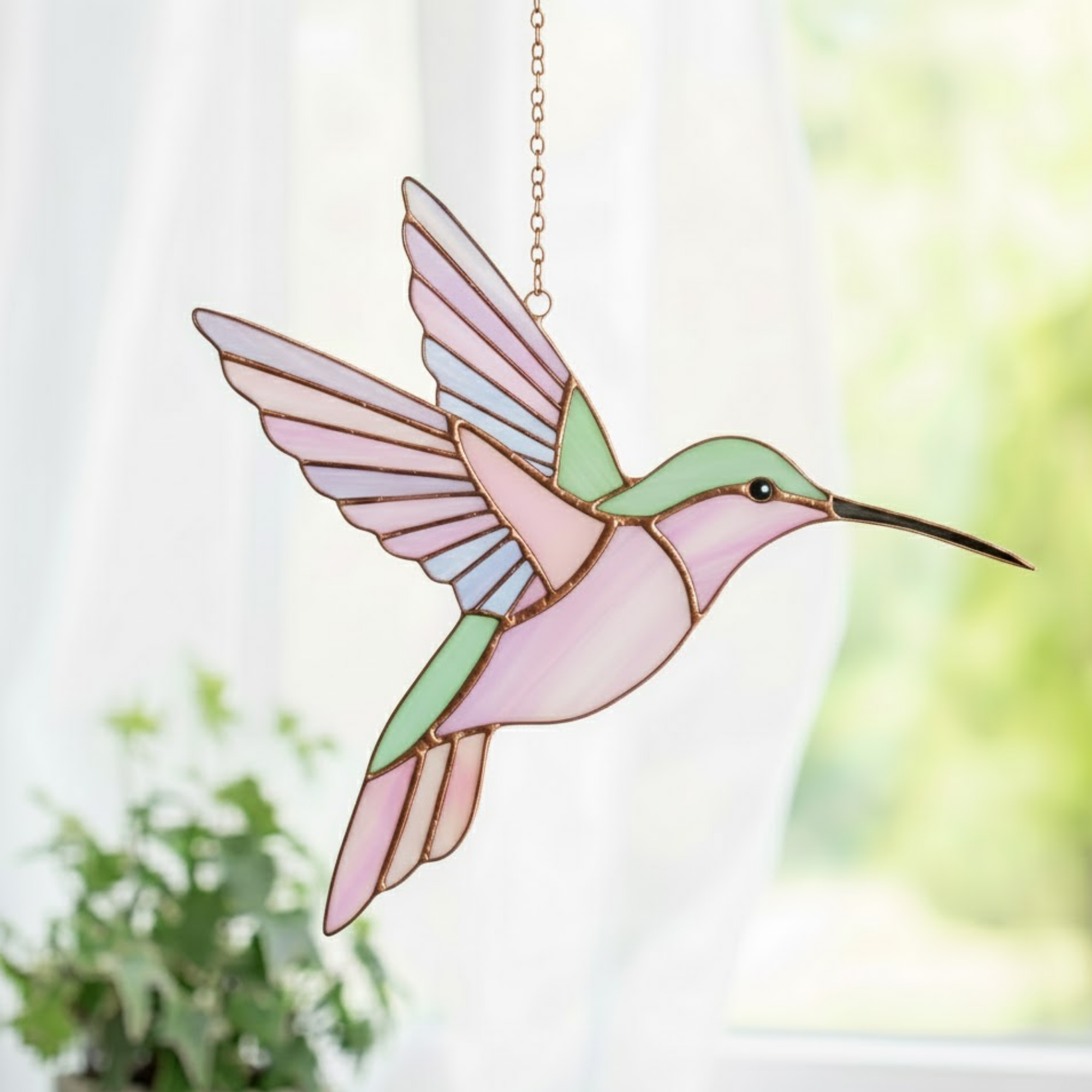 Soft Light Stained Glass Window Art, Pastel Bird Suncatcher, Handmade Nature Decor, Elegant Nature Inspired Decor