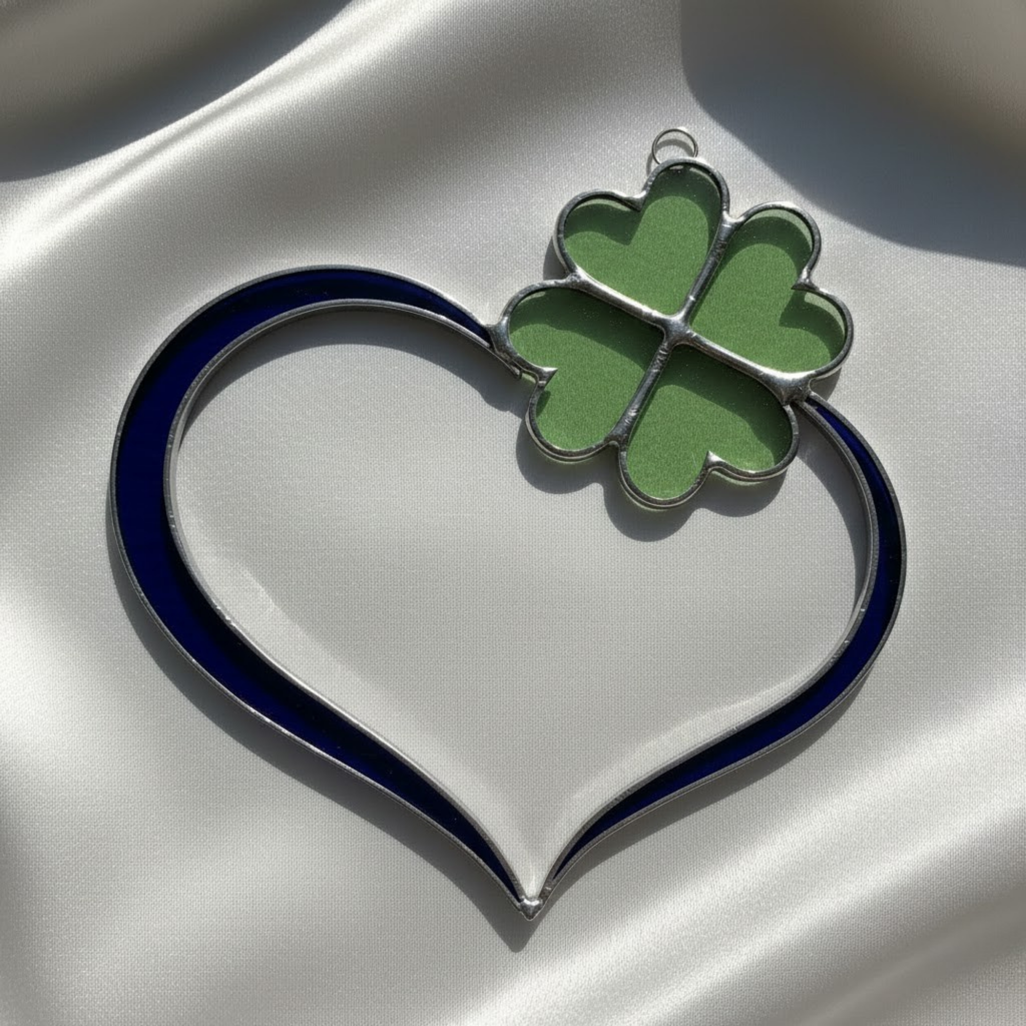 Stained Glass Heart & Clover Suncatcher – Lucky Charm Gift – Window Hanging Art – Irish Decor – St Patricks Day or Anniversary Present