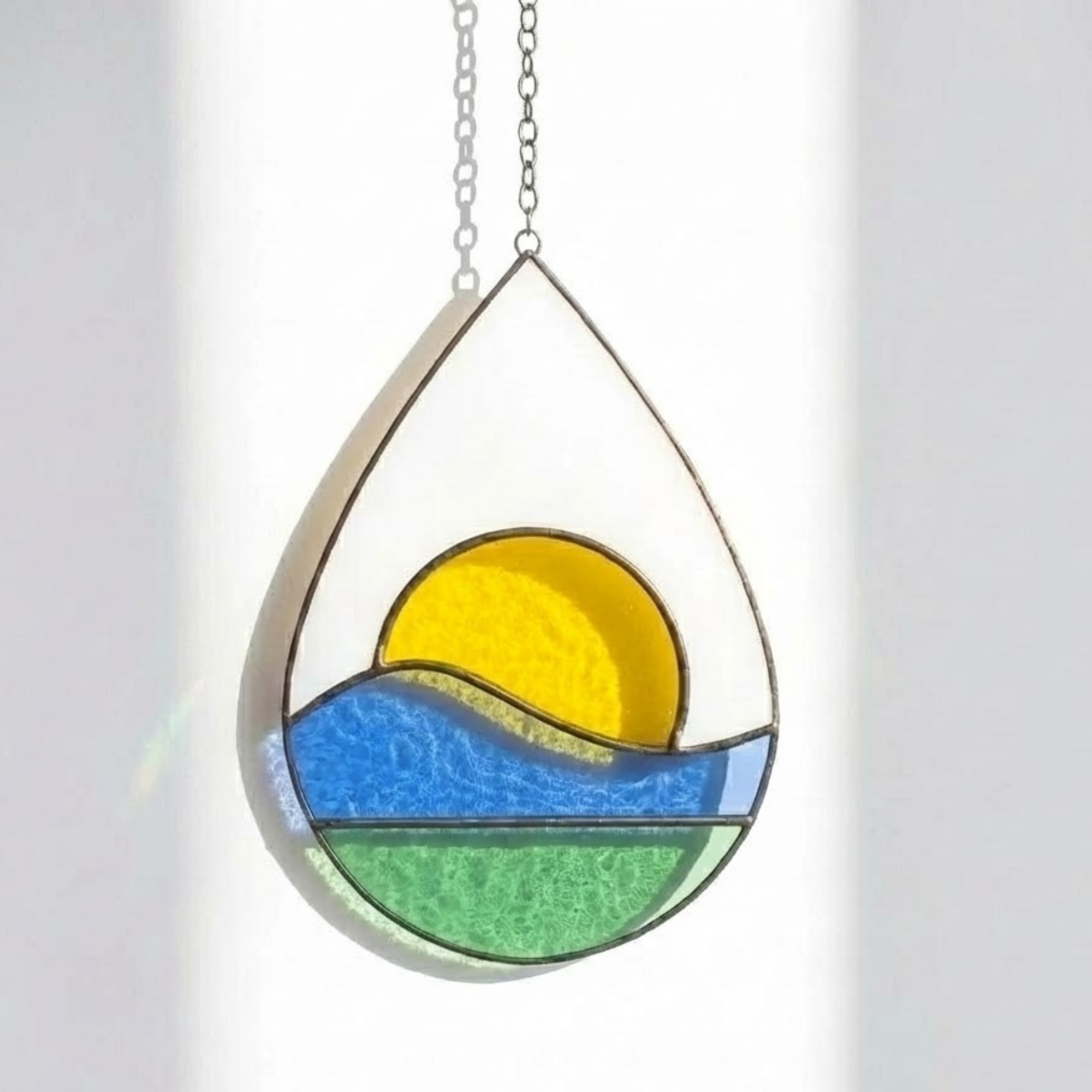 Stained Glass Sunrise Suncatcher – Mountain Landscape Gift – Window Hanging Decor – Minimalist Nature Art – New Beginnings & Housewarming Present