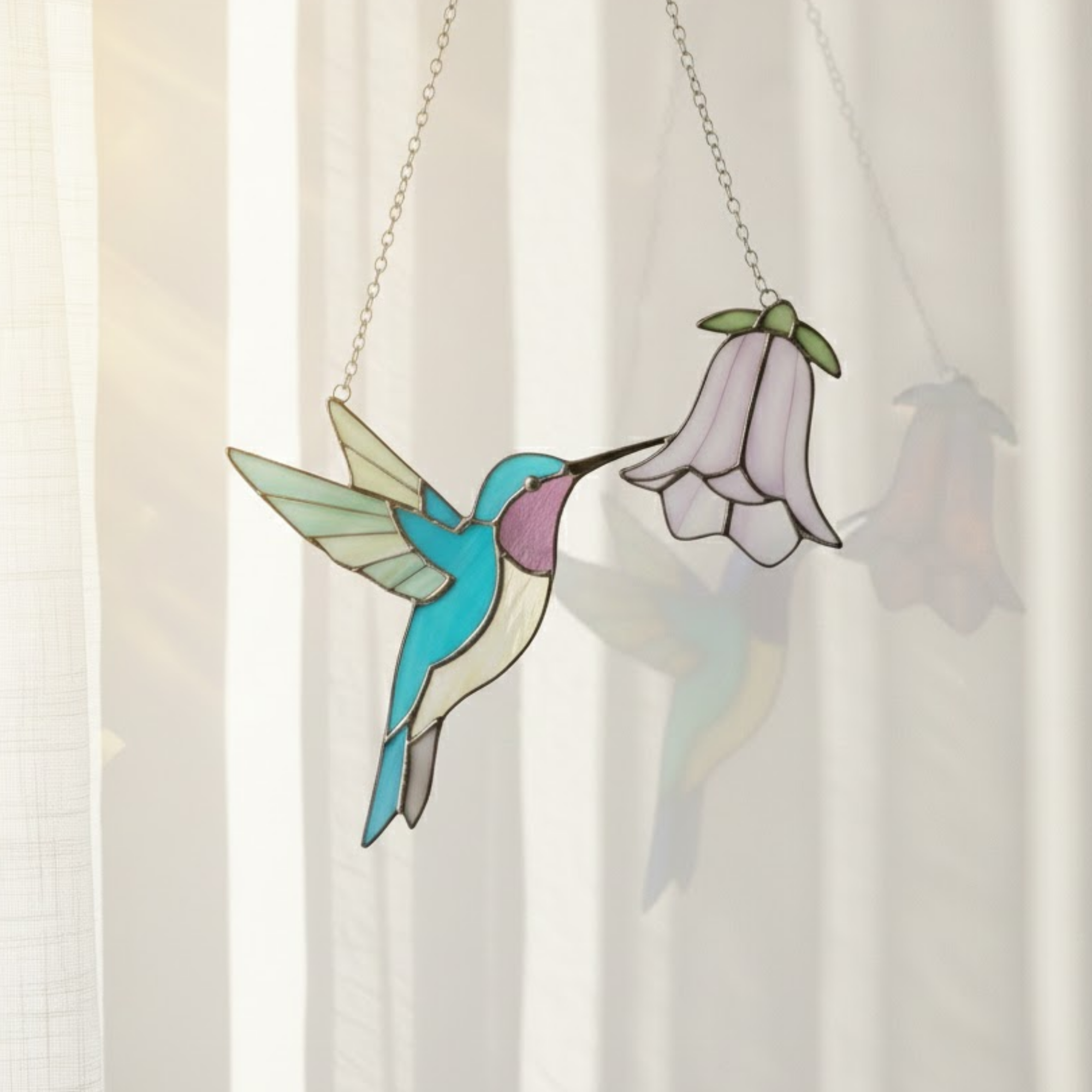 Bird Window Suncatcher – Hummingbird Nature Gift – Window Hanging Decor – Handmade Stained Glass Art – Birthday & Housewarming Gift