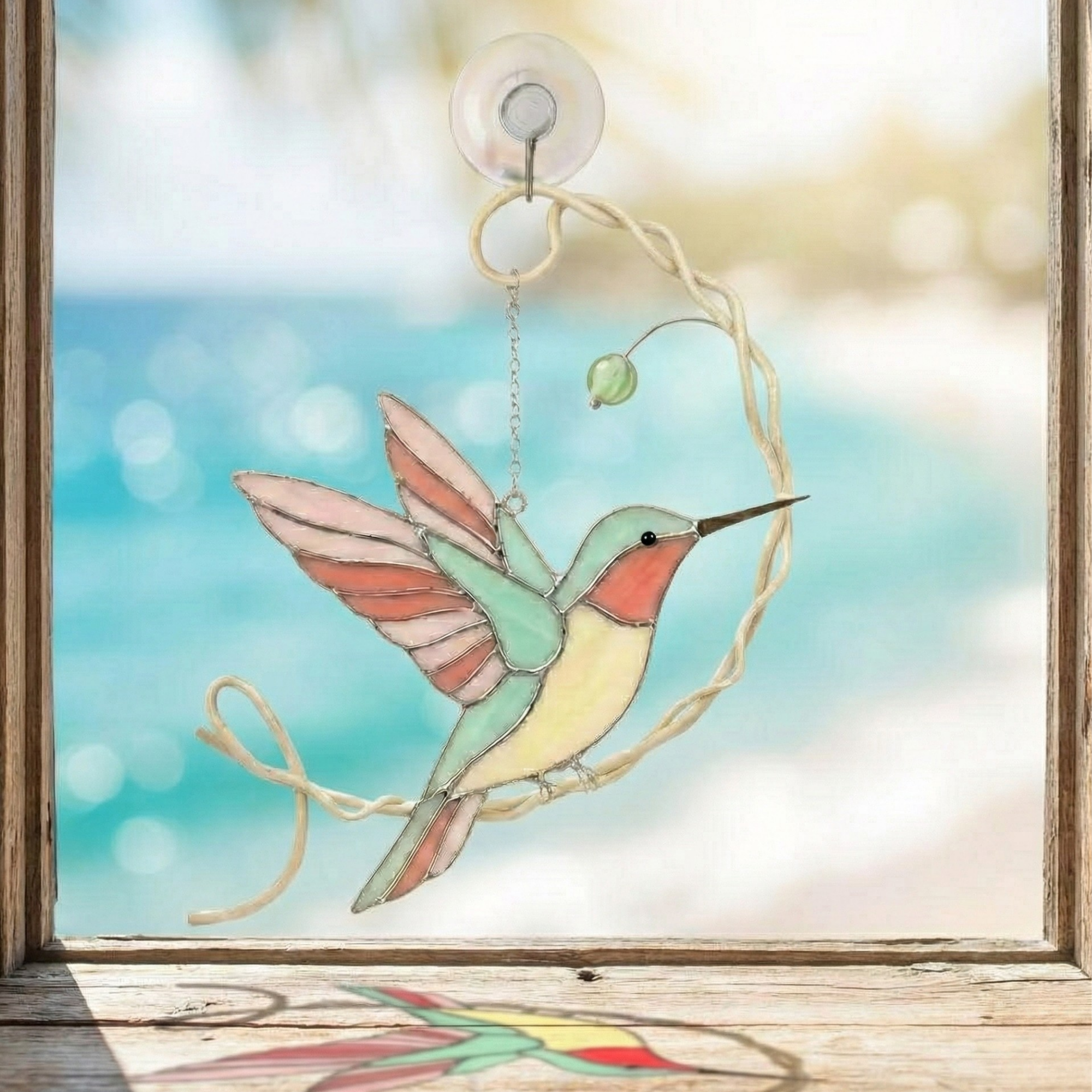 Light Catching Stained Glass Art – Hummingbird Window Hanging Decor – Handmade Nature Gift